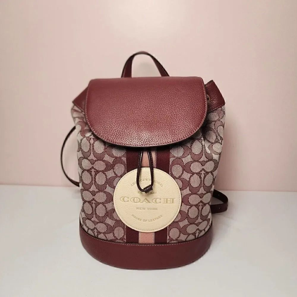NWT Coach CE601 Dempsey Drawstring Backpack In Signature Jacquard Wine